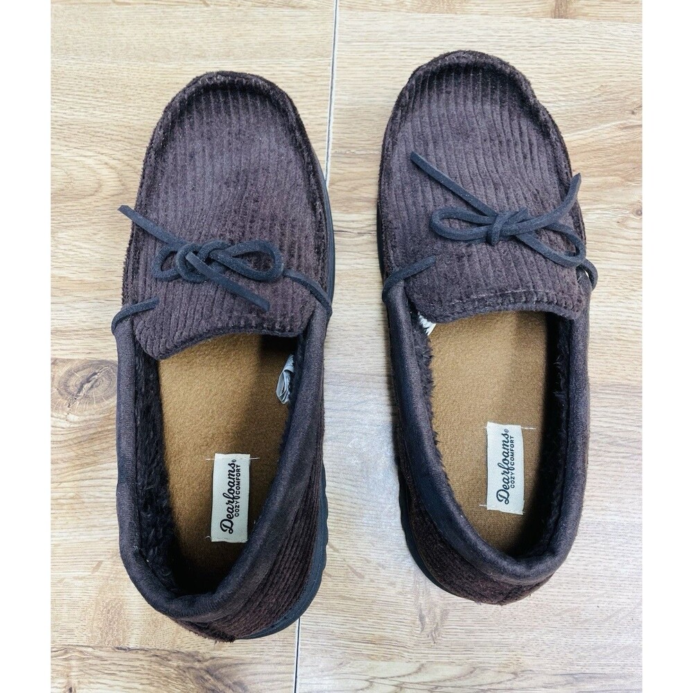 Dearfoams Men's Brown Corduroy Moccasin Slippers US 9-10 Medium Comfort Lined